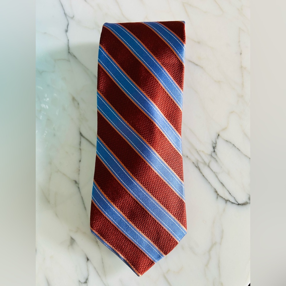 Brooks Brothers Men's Makers Silk Tie Stripped Orange Blue Made In USA